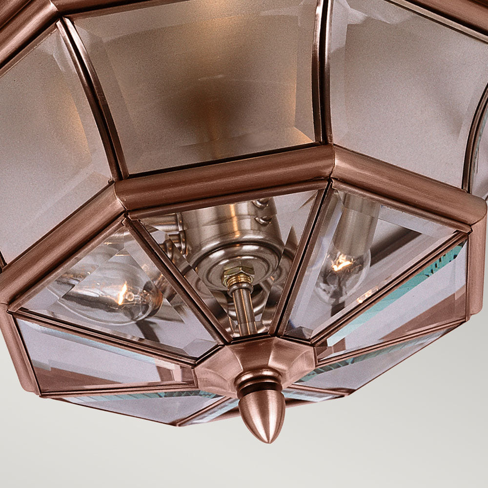 Newbury 3-Light Aged Copper Outdoor Flush Mount (Beveled Glass)