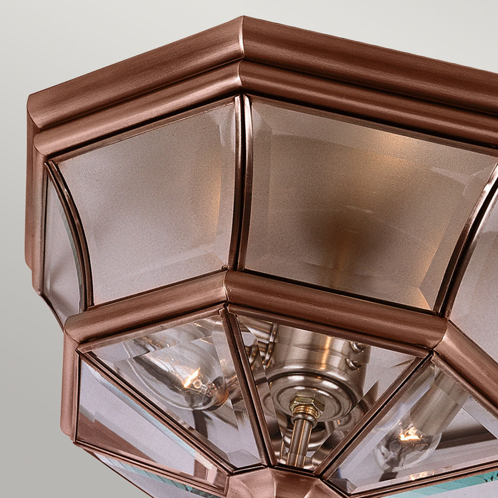 Newbury 3-Light Aged Copper Outdoor Flush Mount (Beveled Glass)