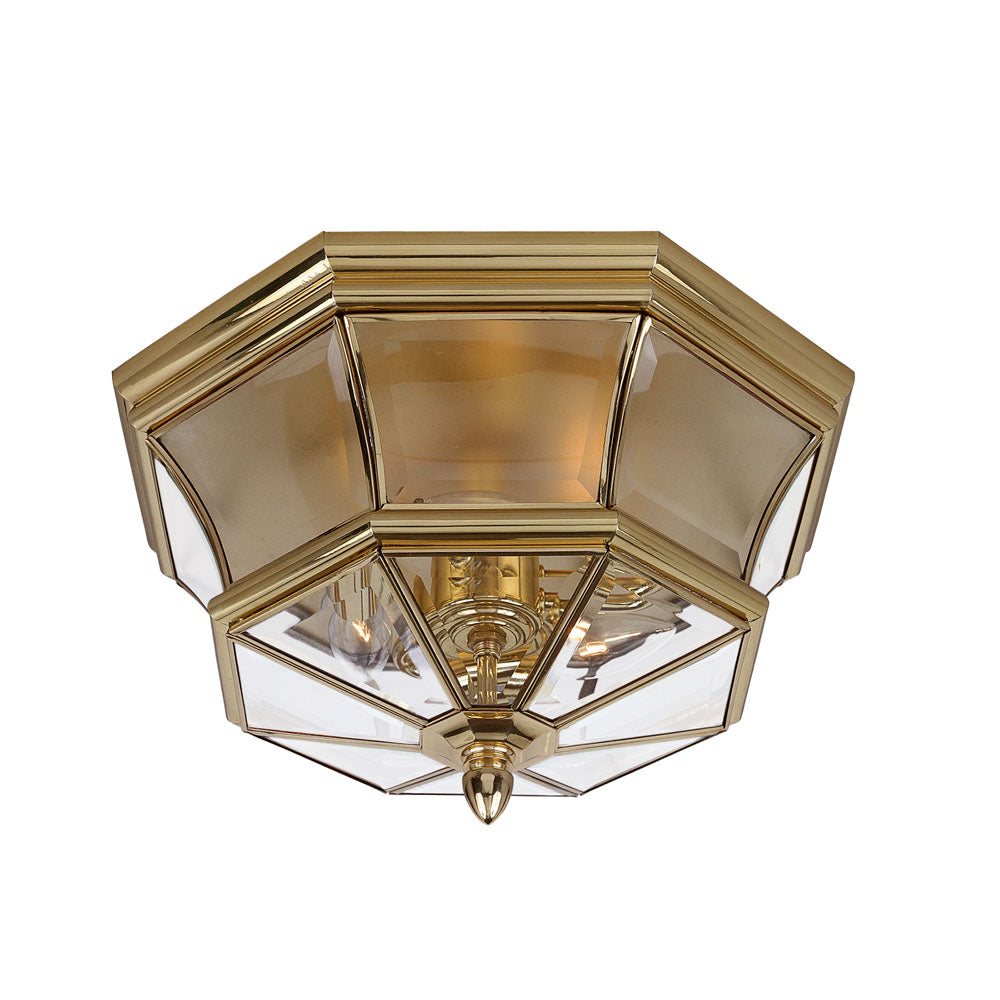 Newbury 3-Light Polished Brass Outdoor Flush Mount (Beveled Glass)