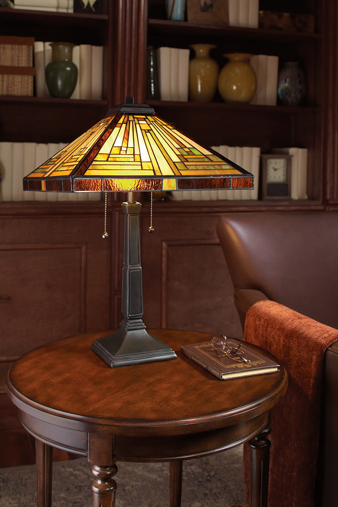 Stephen 2-Light Table Lamp (Handcrafted Tiffany in Geometric Design)