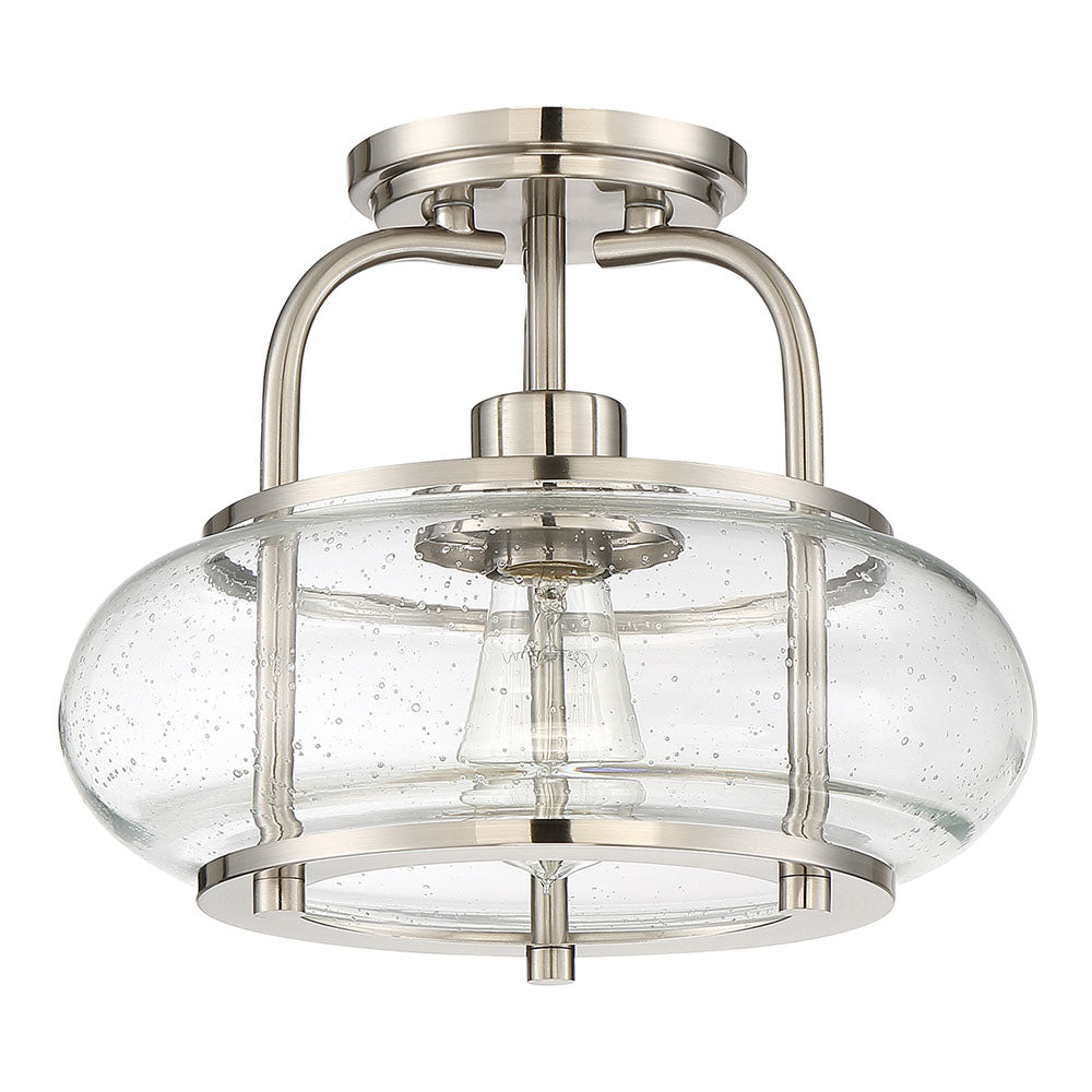 Trilogy 1-Light Brushed Nickel Semi-Flush Mount (Clear Glass)