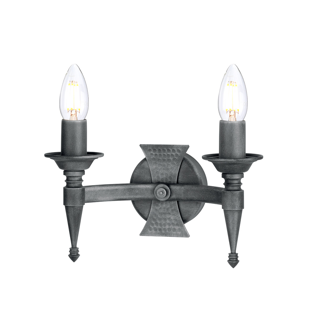 Saxon 2-Light Black & Silver Wrought Iron Wall Sconce