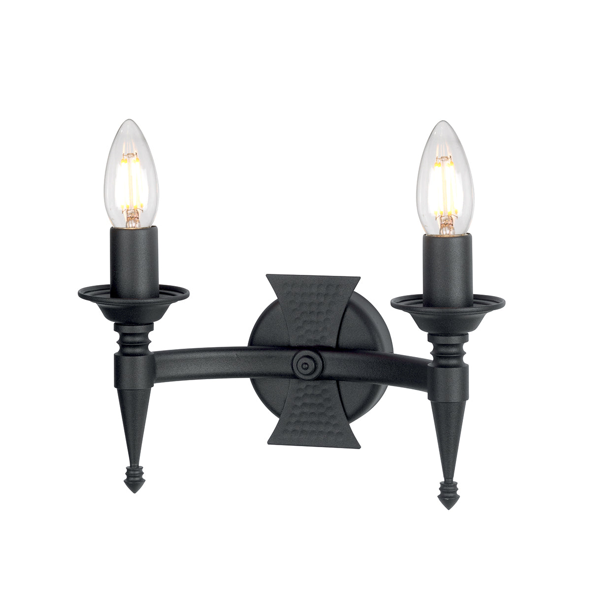Saxon 2-Light Black Wrought Iron Wall Sconce