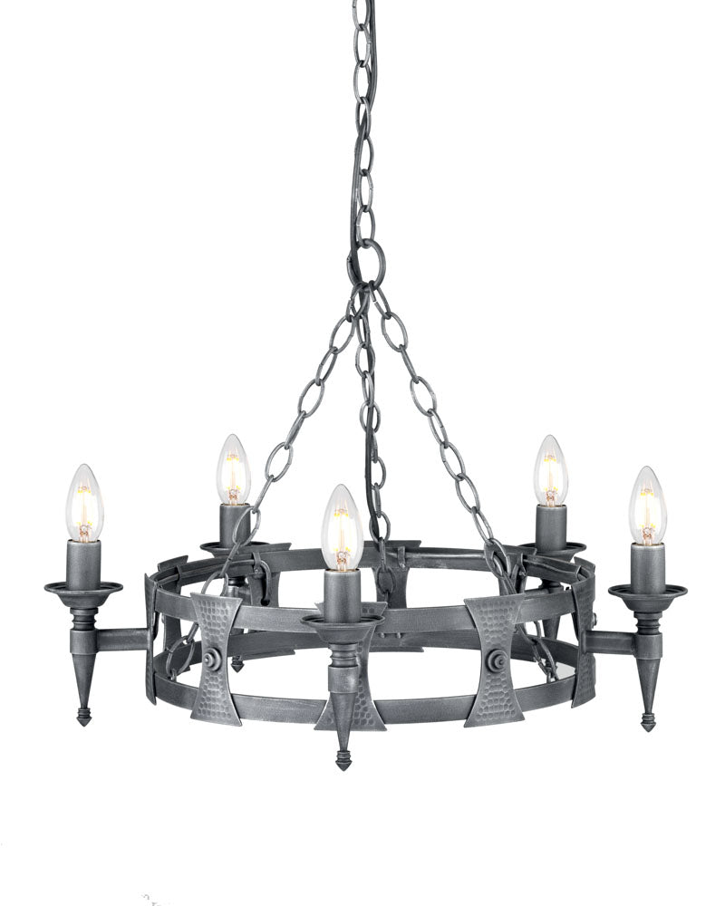 Saxon 5-Light Black & Silver Wrought Iron Chandelier
