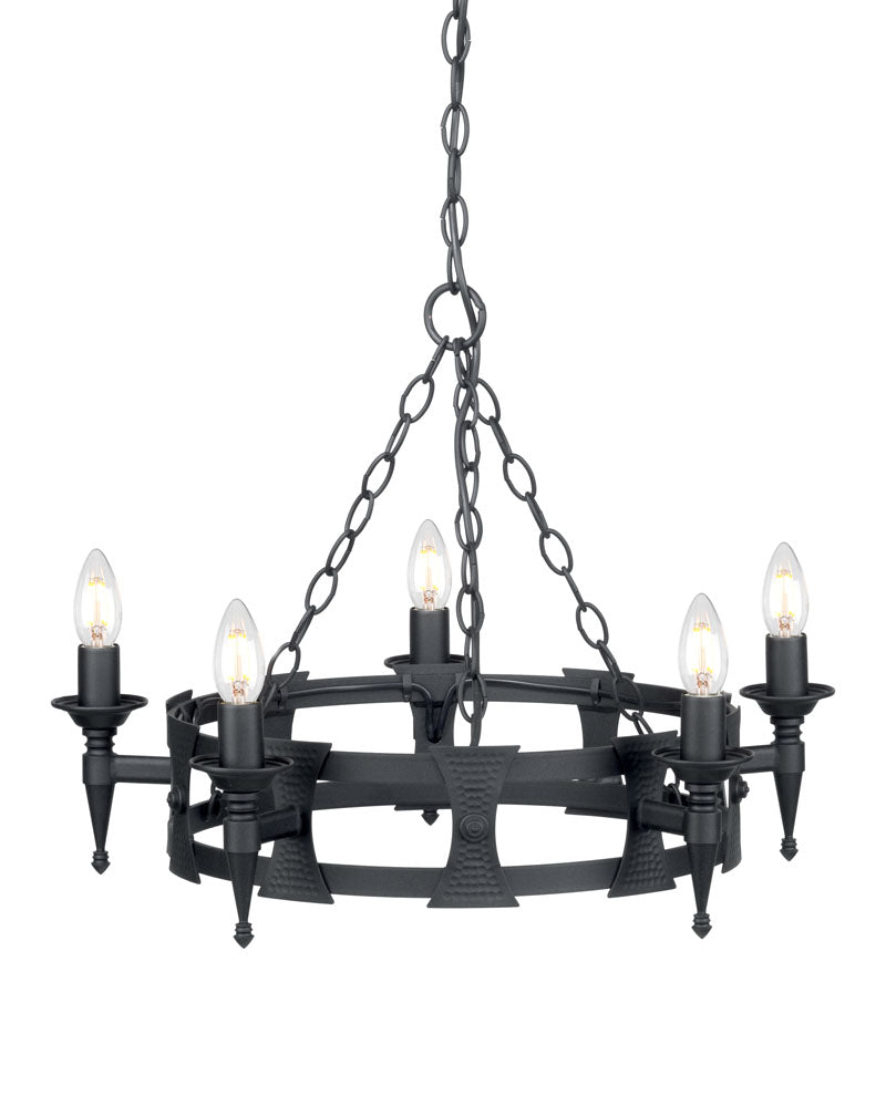 Saxon 5-Light Black Wrought Iron Chandelier