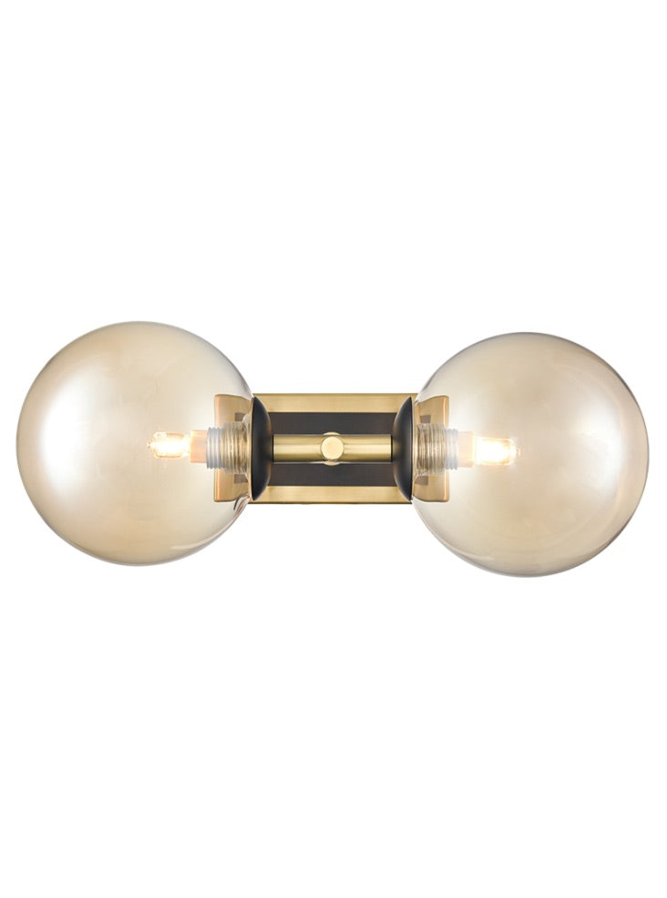Stellar 2lt Bracket matt black andaged brass with amber glass