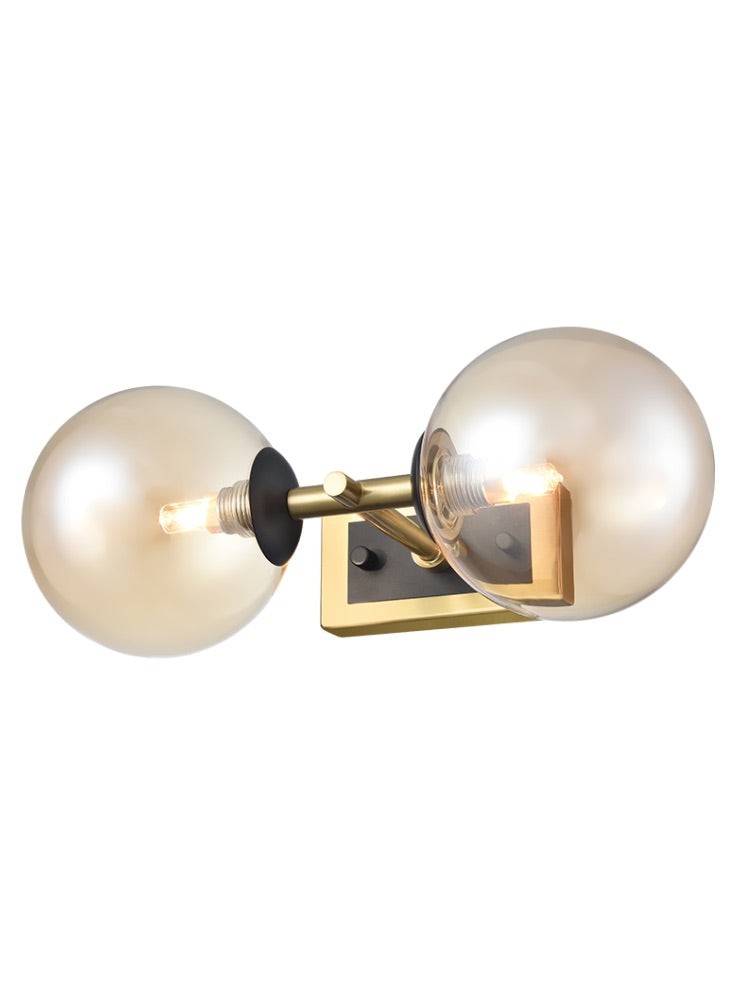 Stellar 2lt Bracket matt black andaged brass with amber glass