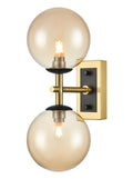 Stellar 2lt Bracket matt black andaged brass with amber glass