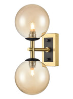 Stellar 2lt Bracket matt black andaged brass with amber glass