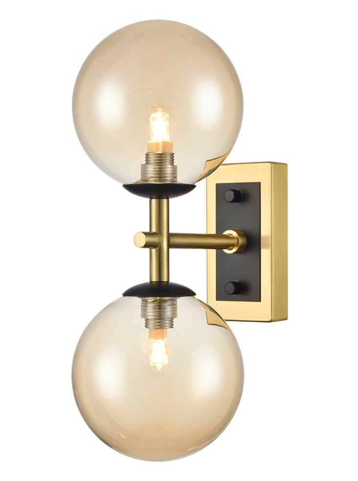 Stellar 2lt Bracket matt black andaged brass with amber glass