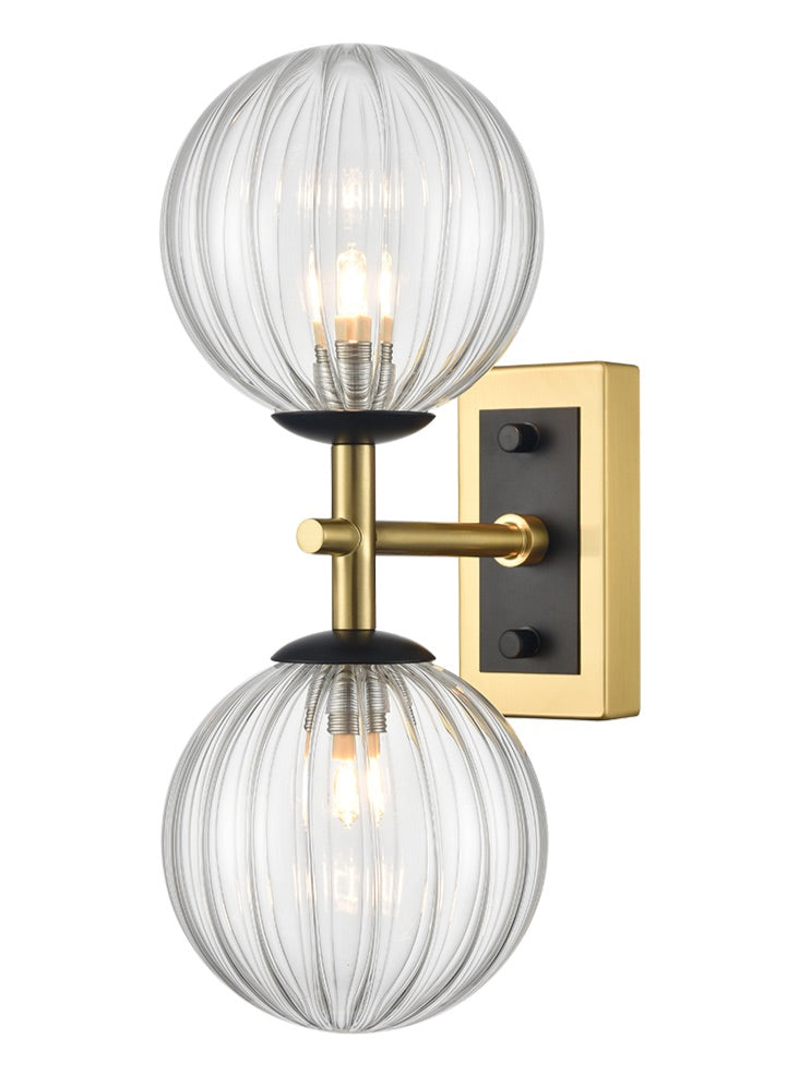 Stellar 2lt Bracket matt black aged brass with clear glass