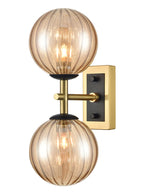 Stellar 2lt Bracket matt black and aged brass with amber glass
