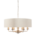 Highclere Brushed Chrome 6-Light Pendant Light with Natural Linen Shades