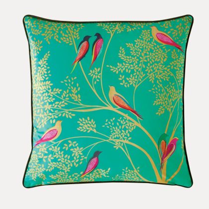 Green Birds Velvet Cushion