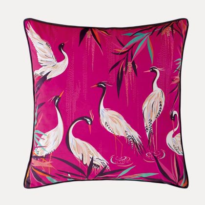 Pink Heron Velvet Cushion