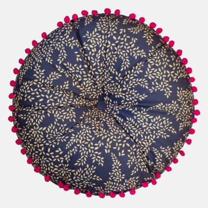 Navy Little Leaves Round Cushion