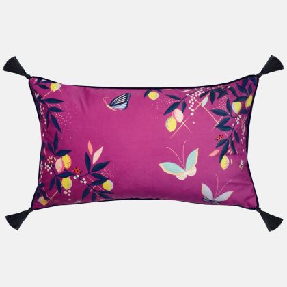 Deep Mauve Orchard Butterfly Velvet Cushion
