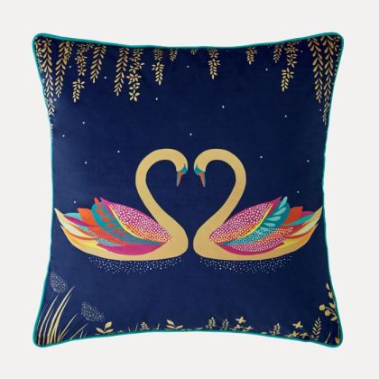 Navy Swan Velvet Cushion