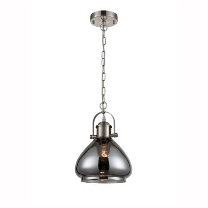 Smoked Glass Pendant Lamp with Satin Nickel Chain Suspension (E27 LED)