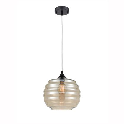 Black Braided Pendant Lamp with Amber Glass (E27 LED Only)
