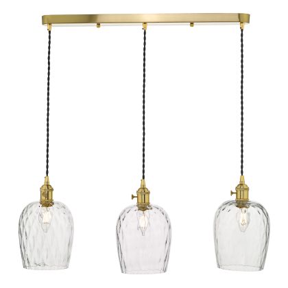 Hadano 3 Light Brass Suspension With Dimpled Glass Shades