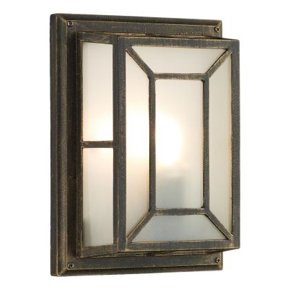 Trent Outdoor Wall Light Black/Gold Frosted Glass IP44